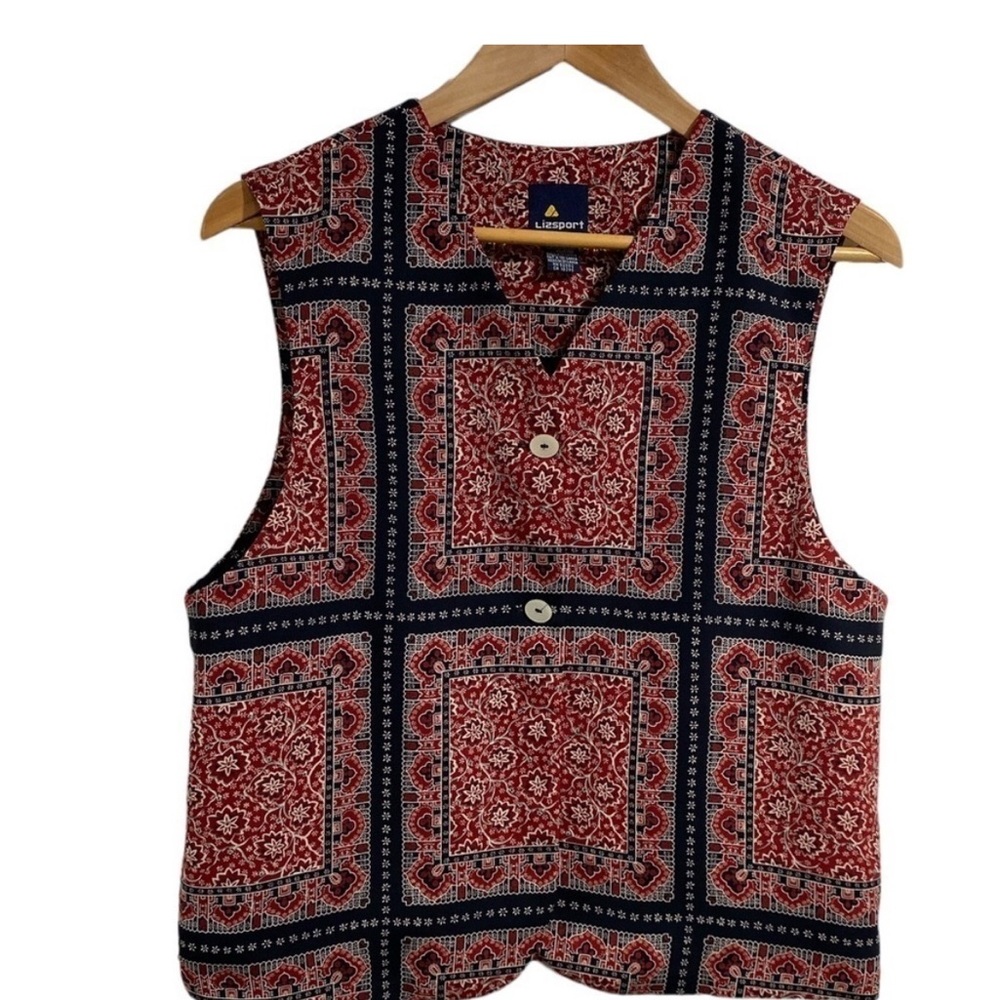 Lizsport vintage vest Elizabeth Claiborne red and navy blue lined large